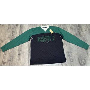 Vintage Exsto Pullover Sweatshirt Mens Small Black Green‎ Henley Grunge Y2K NEW
